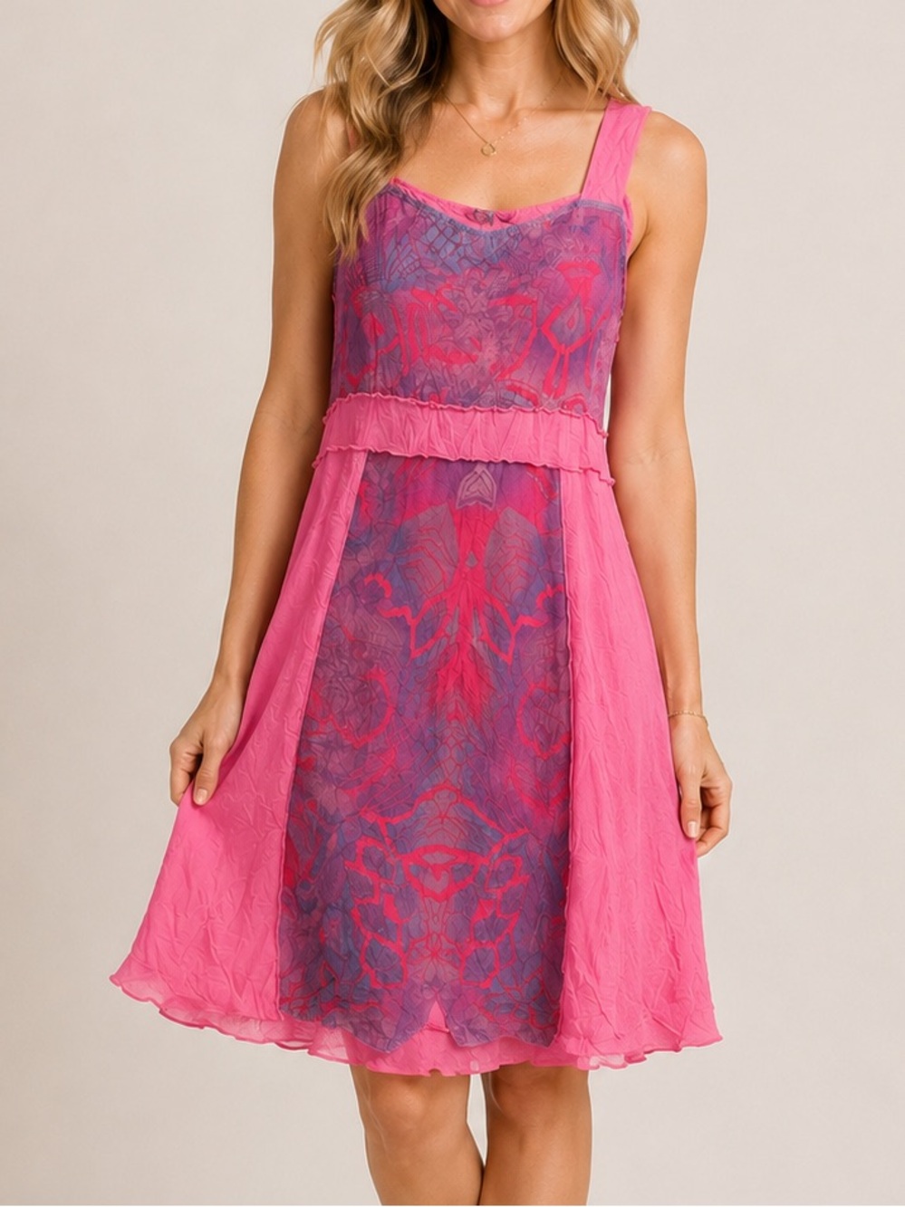 Yest Pink Mesh Overlay Dress Size Small Artsy Boho Sleeveless Midi